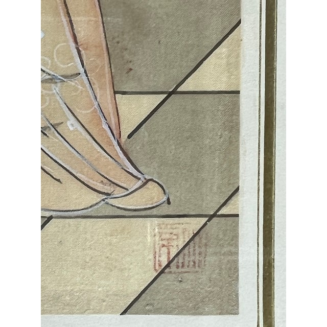 Wood Vintage Elyse Ashe Lord Style Pen and Ink Chinoiserie Framed Painting For Sale - Image 7 of 10