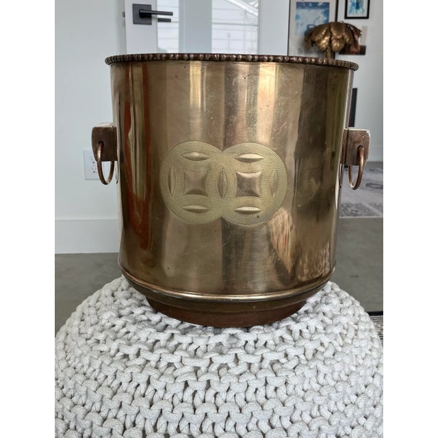 1970s 1970s Large Etched Brass Chinoiserie Cachepot/Planter For Sale - Image 5 of 9