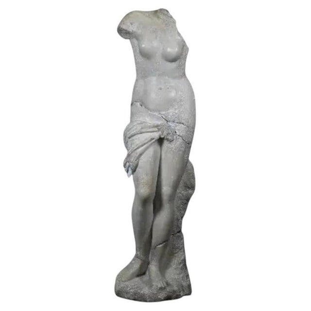 Stone Venus statue with Dolphin Sculpture, White Composite For Sale - Image 7 of 7