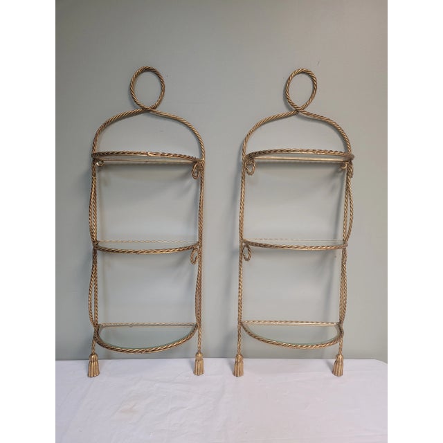 Metal 1960s Pair of Vintage Italian Gilt Metal 3 Tier Shelves For Sale - Image 7 of 8
