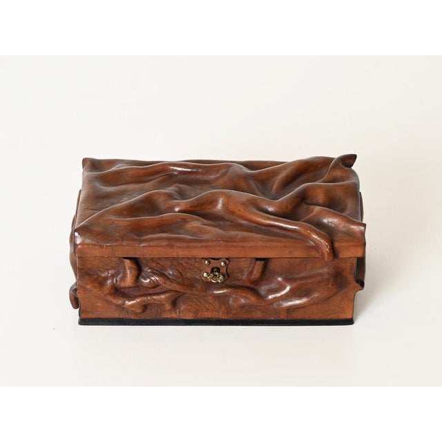 Large Draped Leather and Brass Decorative Box in the style of Adnet, Italy, 1960s For Sale - Image 12 of 18