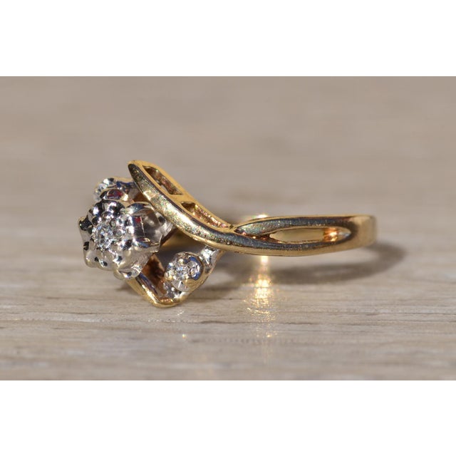 The Renabie: Ladies Vintage Yellow Gold Bypass Diamond Engagement Ring For Sale - Image 4 of 10