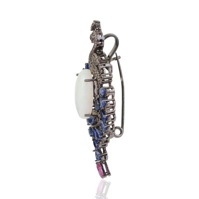 Contemporary Handcrafted Peacock Brooch Pendant Featuring 23.32 Carats of Gemstones & Diamonds For Sale - Image 3 of 10