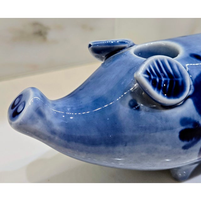 Lisa Larson Lisa Larson Gustavsberg Blue Pig Ceramic Candleholder, Studio Pottery Modernist Sweden For Sale - Image 4 of 10