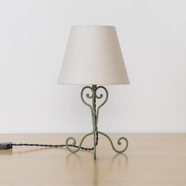 Green 1940s French Painted Iron Scroll Lamp For Sale - Image 8 of 13