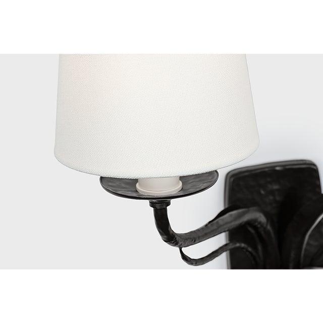 Traditional Chapman & Myers for Visual Comfort Signature Amalfi 15" Double Sconce in Waxed Black with Linen Shades For Sale - Image 3 of 15