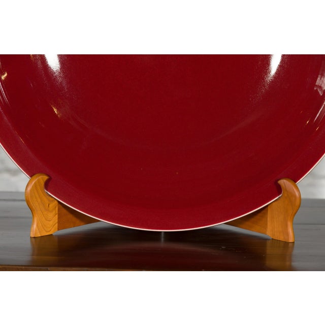 Oxblood Red Chinese Vintage Large Porcelain Platter with Oxblood Color For Sale - Image 8 of 13