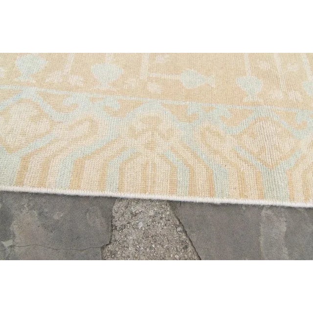 1980s Contemporary Botanical Pomegranates Pattern Mint & Mustard Wool Low Pile Hand-Knotted Rug - 3’3.5” x 11’5” For Sale - Image 9 of 10