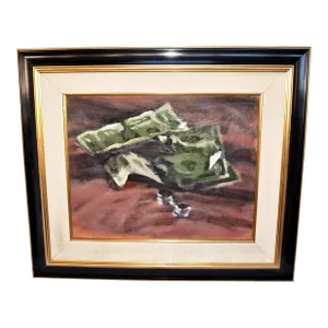 Larry Morace Original Framed Abstract Oil on Canvas “Cash #1”