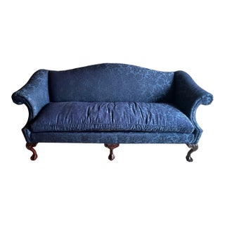 Vintage Conover Sapphire Blue Chippendale Style Camelback Settee Sofa For Sale