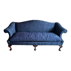 Vintage Conover Sapphire Blue Chippendale Style Camelback Settee Sofa