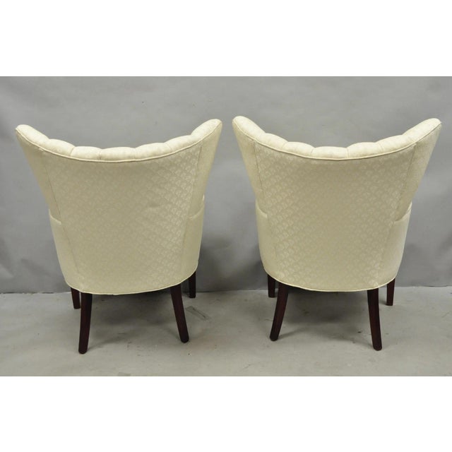 Vintage French Art Deco Style Channel Wingback Mahogany Lounge Arm Chairs - Pair For Sale - Image 15 of 16