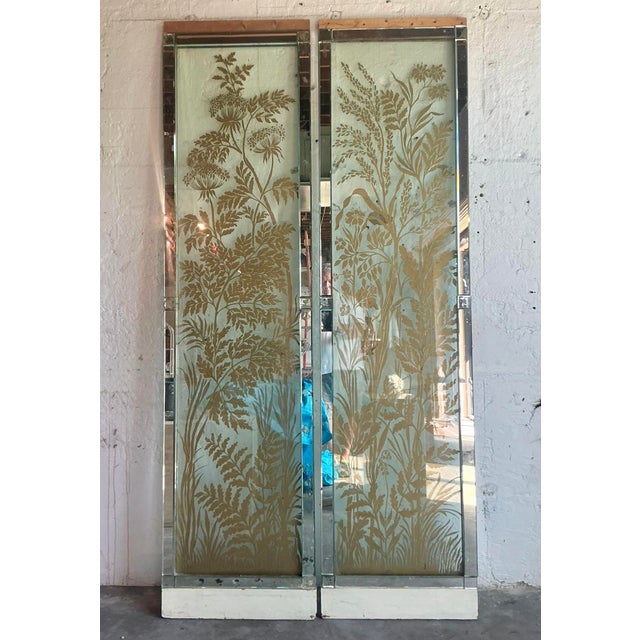 Mid 20th Century Vintage Regency Original Mizner Floral Glass Architectural Panels - A Pair For Sale - Image 5 of 12