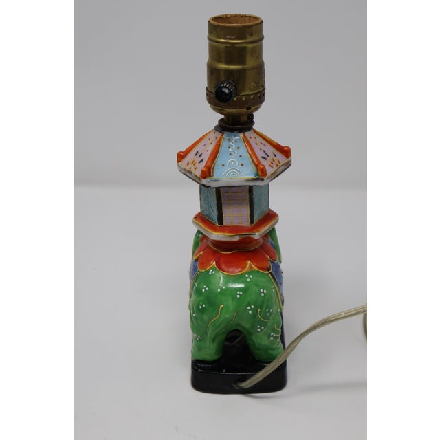 Vintage Japanese Satsuma-Style Moriage Elephant Pagoda Lamp With Shade For Sale - Image 10 of 18
