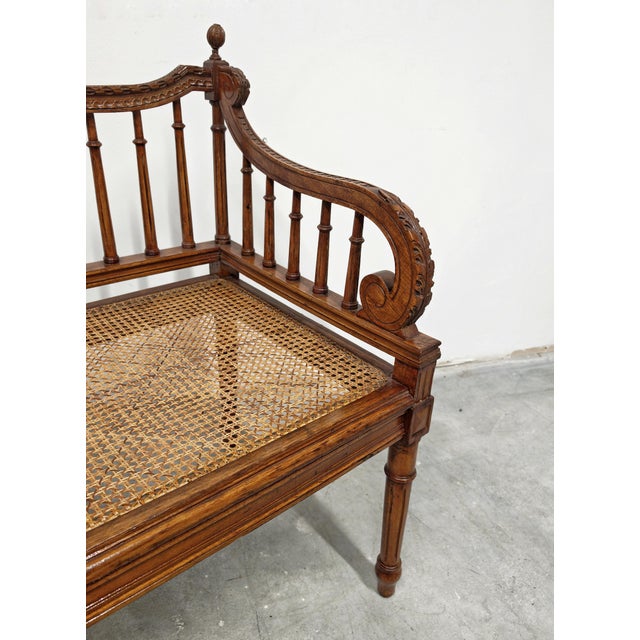 Louis XVI Hand-Carved Bench in style of with Hand-Woven Cane Seat For Sale - Image 4 of 12
