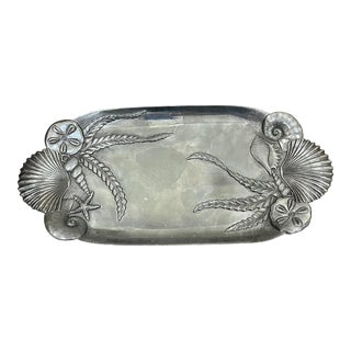 1980s Fitz and Floyd Pewter Seashell Serving Tray For Sale
