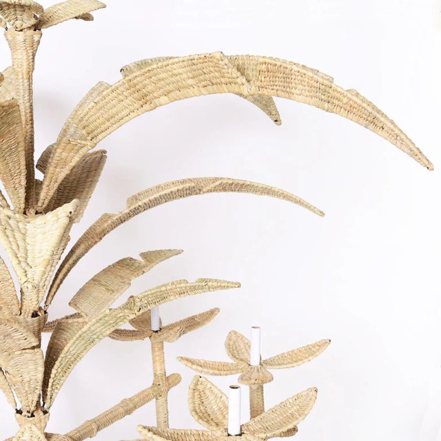 Mid-Century Modern Florencia Large Wicker Palm Leaf Chandelier From the Fs Flores Collection For Sale - Image 3 of 8
