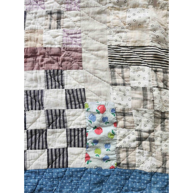 Textile Antique Hand Quilted Scrap Patchwork Quilt C1930s Folk Art Textile For Sale - Image 7 of 11
