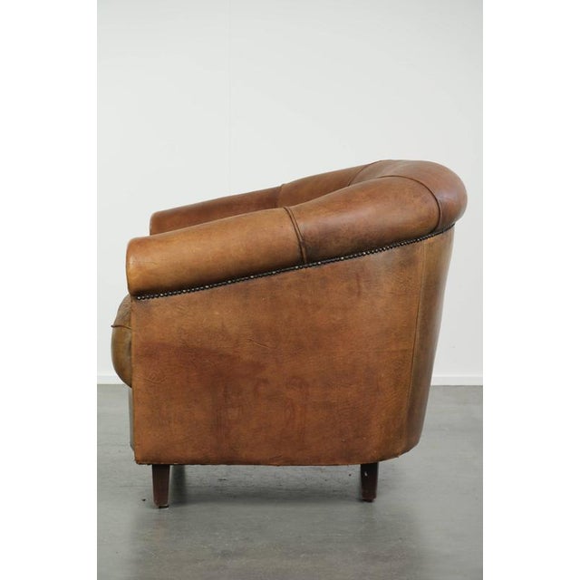 1990s Vintage Worn Sheepskin Club Armchair For Sale - Image 5 of 14