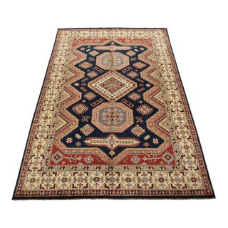 Fine Kazak Rug 5′ X 7′ Blue Wool Tribal Hand-Knotted Oriental Carpet For Sale