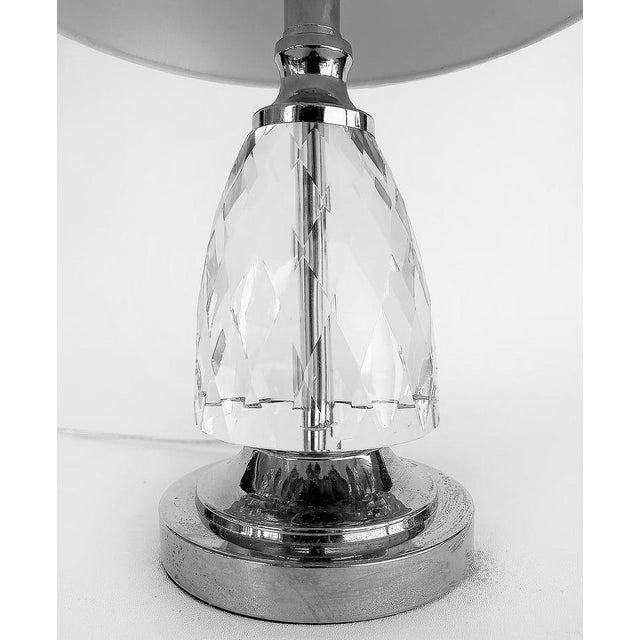 Modern Faceted Glass, Chrome Table Lamp, Drum Shade. Lucite Finial For Sale - Image 3 of 9