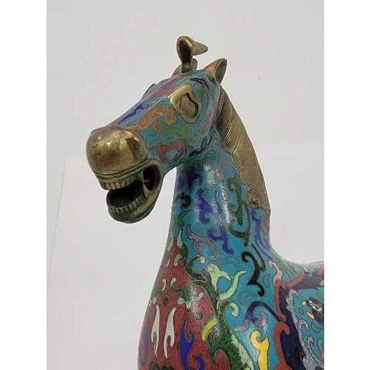 Chinese Cloisonne Enamel Gilt Success Horse Statue For Sale - Image 9 of 10