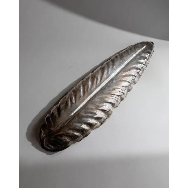 Vintage Silver Plated Leaf Bowl with Golden Details, 1970s For Sale - Image 10 of 11