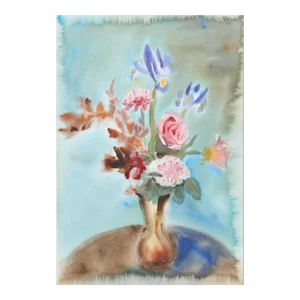 1950s "Roses and Irises in Vase P1.22" Watercolor Painting by Eve Nethercott