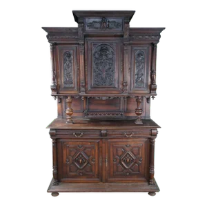 Antique French Renaissance Revival Walnut Buffet Cabinet Cupboard