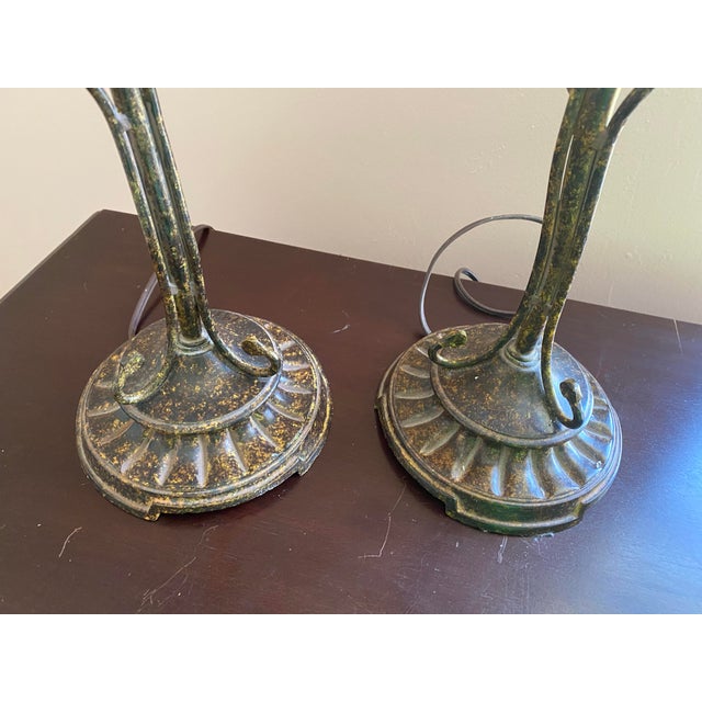 Metal Vintage Table Lamps With a Sculptural Tree Branch Motif Featuring Delicate, Amber Glass Leaves. Crafted in an Organic - a Pair For Sale - Image 7 of 10