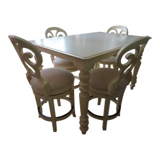 Mid 20th Century White Pedestal Dining Table With Leaf and Upholstered Chairs – Seats 8 For Sale