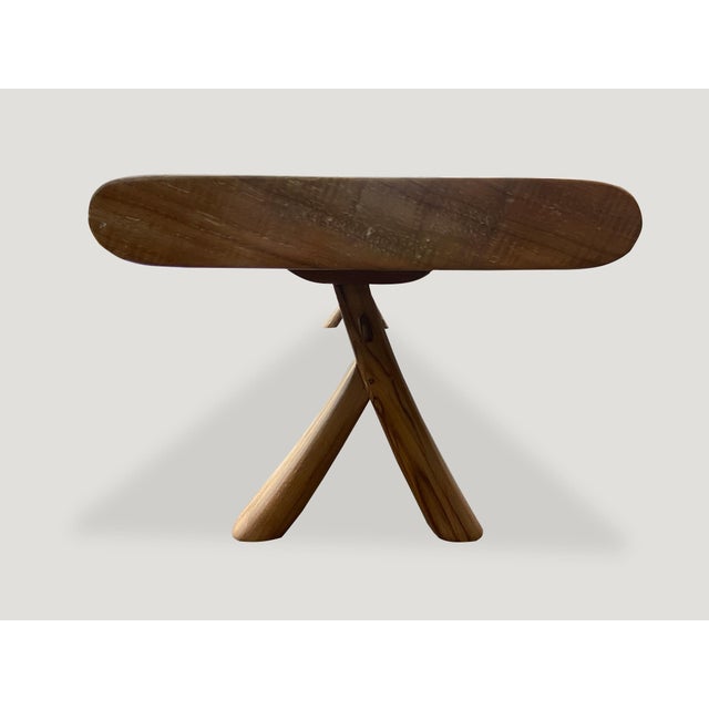Andrianna Shamaris Mid Century Couture Long Teak Wood Bench For Sale - Image 4 of 18