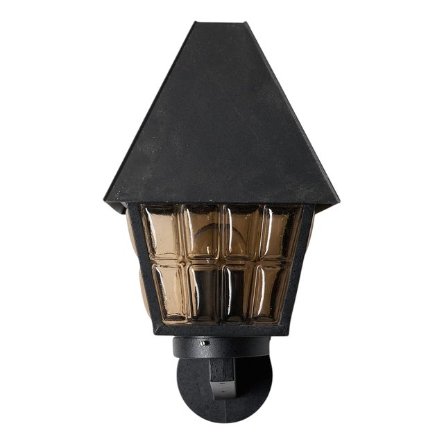 Boom Outdoor Wall Lantern in Cast Metal and Amber Glass from Bega, 1980s For Sale