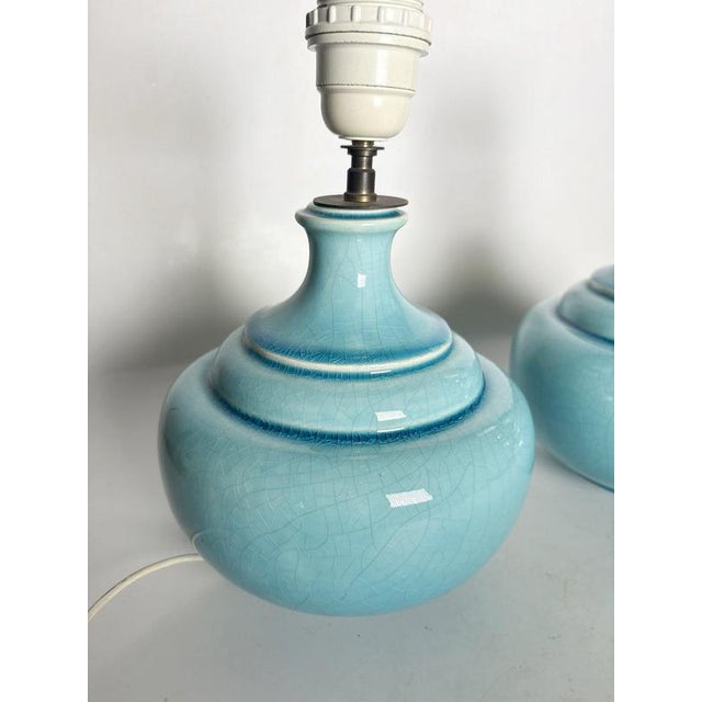 Vintage Blue Ceramic Table Lamps, France, 1970s, Set of 2 For Sale - Image 9 of 13
