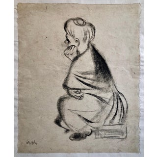 William Gropper, Charcoal Drawing "Waiting" Pensive Woman Americana WPA Artist For Sale