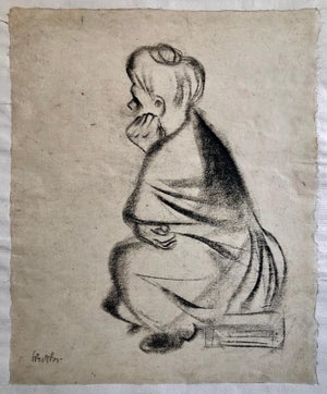 William Gropper, Charcoal Drawing "Waiting" Pensive Woman Americana WPA Artist
