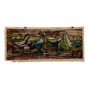 Mid 20th Century Modernist Artwork Birds Abstract Watercolor Saul Steinlauf