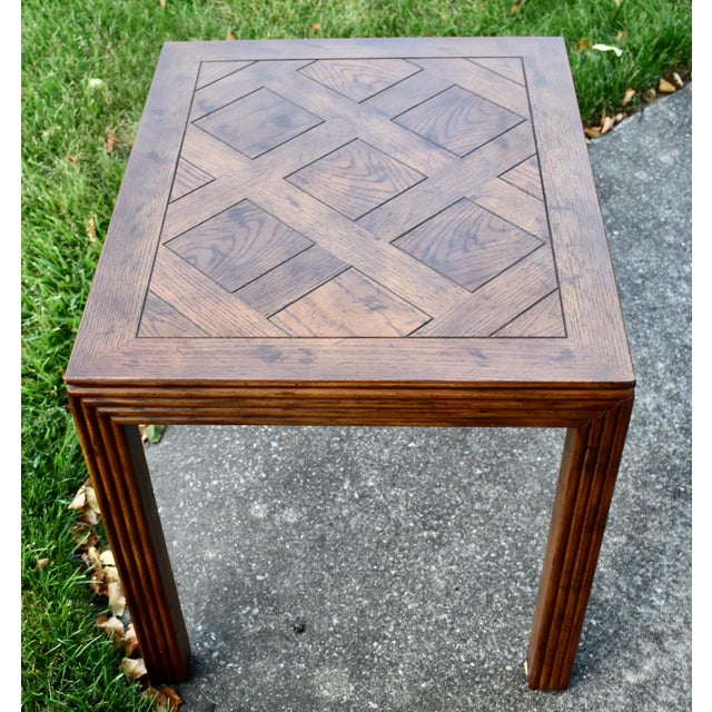 Henredon Henredon Oak Square Table Parquet Top Reeded Parsons Legs Mid Century End For Sale - Image 4 of 14