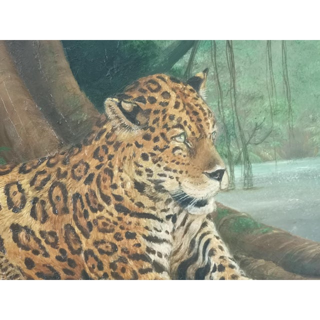 Mid-Century Modern Jaguar, 1990s, Oil on Canvas, Framed For Sale - Image 3 of 9