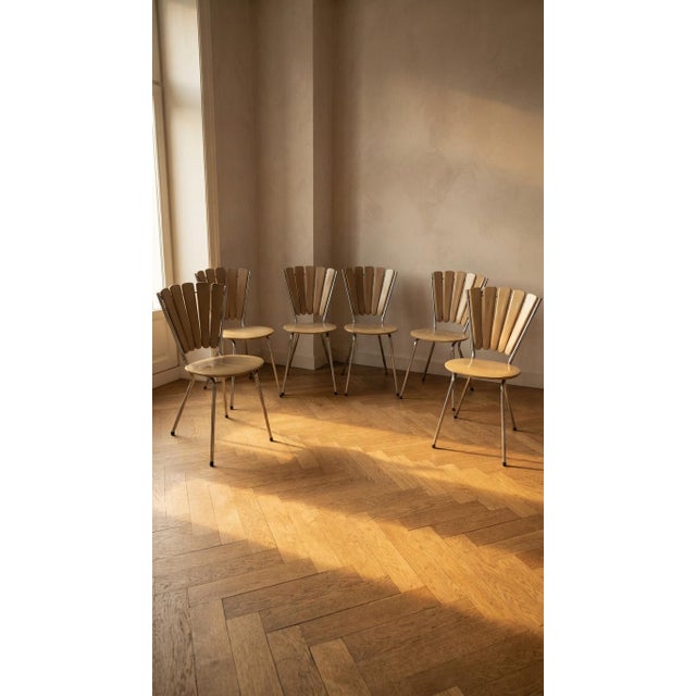 Vintage Fan-Back Dining Chairs with Beige Leatherette Upholstery, 1960s, Set of 6 For Sale - Image 18 of 18