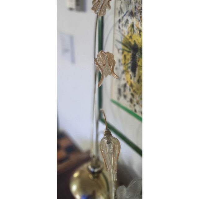 Metal Vintage Murano Table Lamp Aureliano Toso Art Glass Flower Tulip For Sale - Image 7 of 9