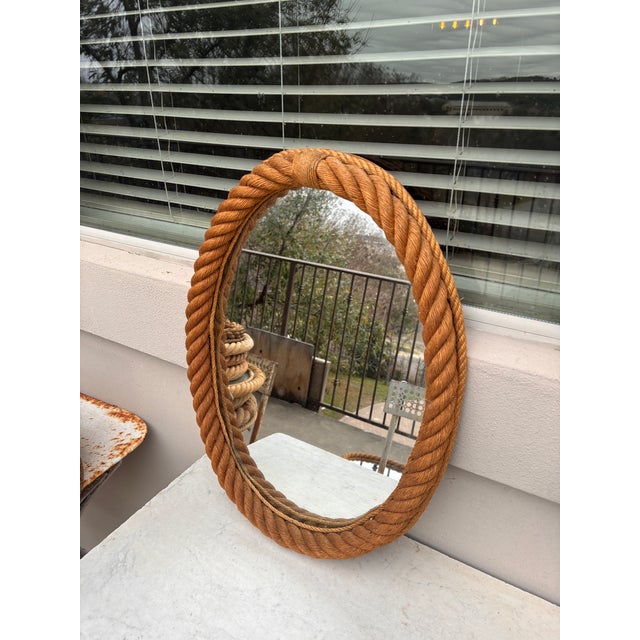 Mid-Century Modern Mid-Century Large Oval Rope Mirror Adrien Audoux & Frida Minet For Sale - Image 3 of 7
