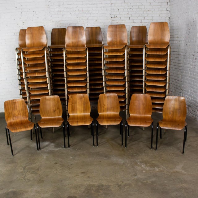 Late 20th to Early 21st Century Modern Walnut Molded Plywood Chairs Stackable Connectable Restored Selling Separately For Sale - Image 10 of 18