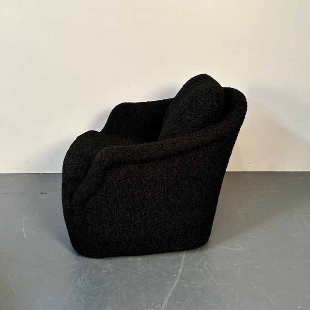 1990s Mid-Century Modern Black Boucle Tub / Swivel / Lounge Chair, Faux Fur For Sale - Image 5 of 12