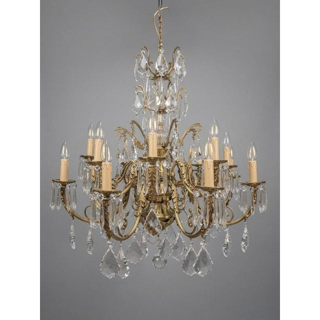 Gold French Brass and Crystal 16 Light Chandelier For Sale - Image 8 of 8