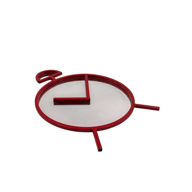 Metal Postmodern Pop Art Design Red Wall Mirror "Clock" Shape – Pilm Italy, 1980s For Sale - Image 7 of 8