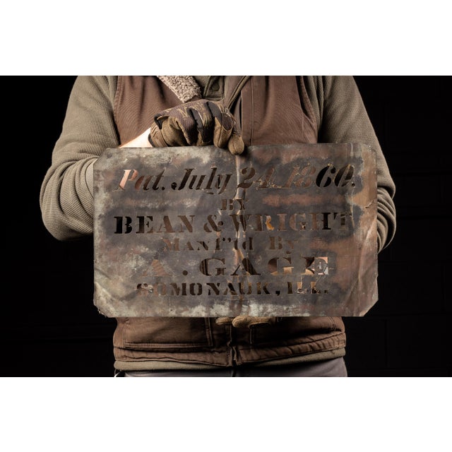 Antique metal letter and number stencil set dating to the mid-19th century, with the stencil design patented in 1860. The...