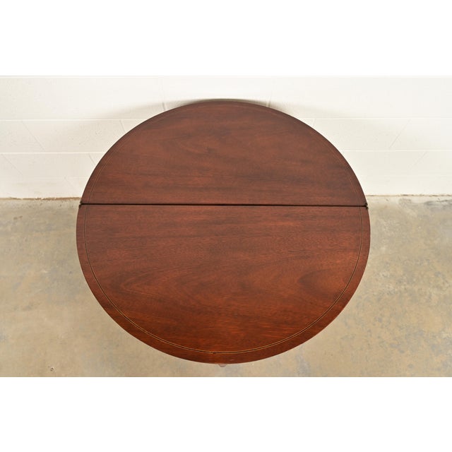Wood Baker Furniture Federal Inlaid Mahogany Flip-Top Demilune Console Table or Entry Table For Sale - Image 7 of 13