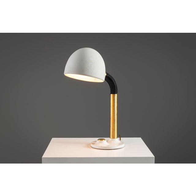 Mid-Century Modern Vintage Desk Lamp in White Metal with Brass Accents by Egon Hillebrand for Hillebrand Lighting, 1970s For Sale - Image 3 of 11
