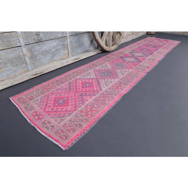 Turkish 1970s Vintage Turkish Oushak Diamond Wool Runner For Sale - Image 3 of 11